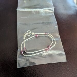 Avon Silver and Purple Beaded Bracelet And Earrings
